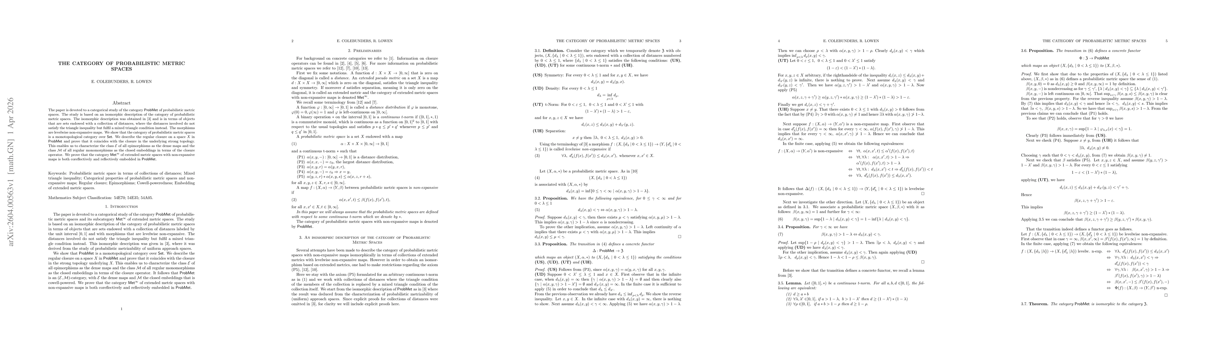 Thumbnail for The category of probabilistic metric spaces