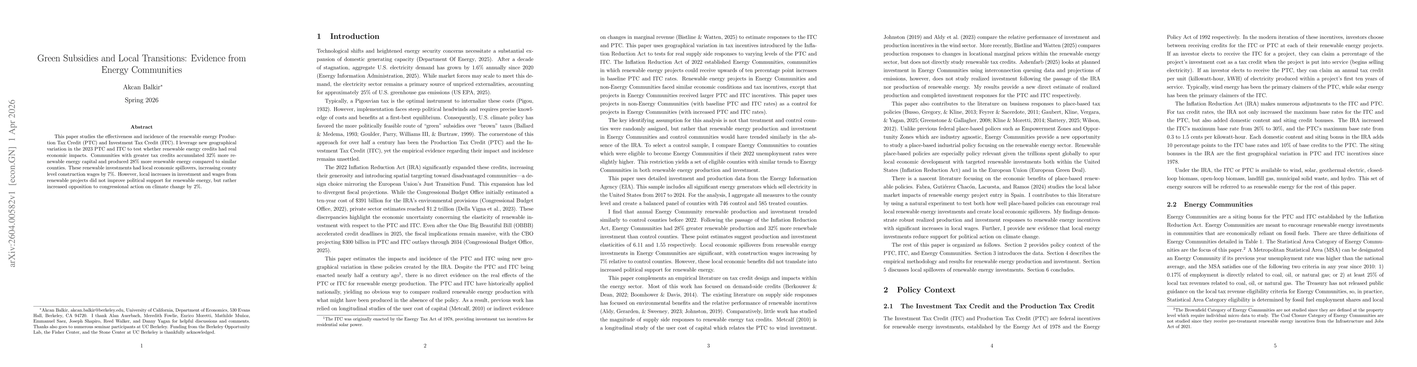 Thumbnail for Green Subsidies and Local Transitions: Evidence from Energy Communities