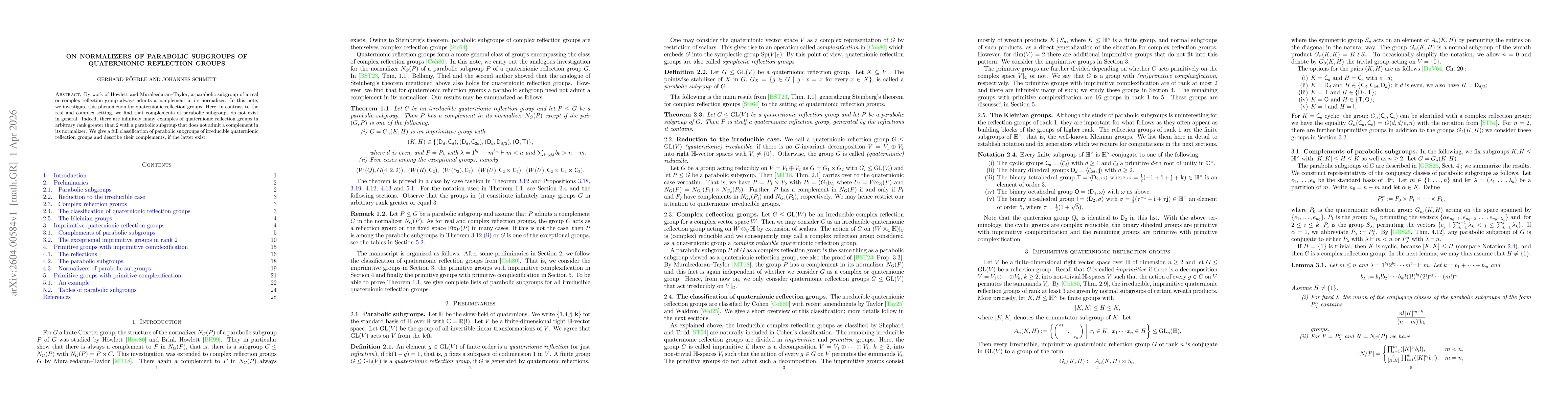 Thumbnail for On Normalizers of Parabolic Subgroups of Quaternionic Reflection Groups