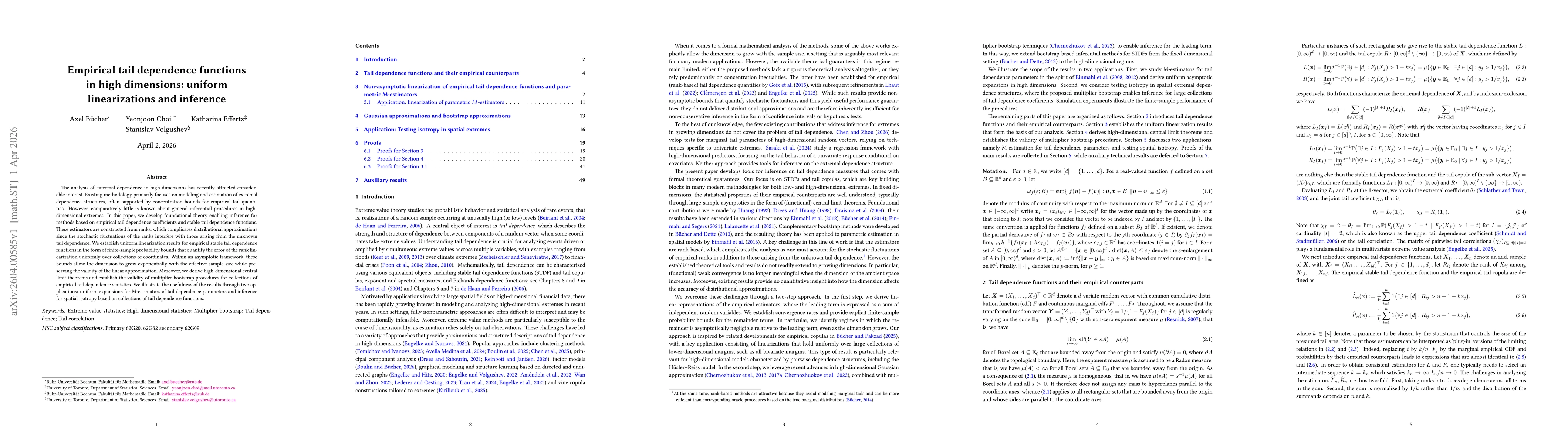 Thumbnail for Empirical tail dependence functions in high dimensions: uniform linearizations and inference