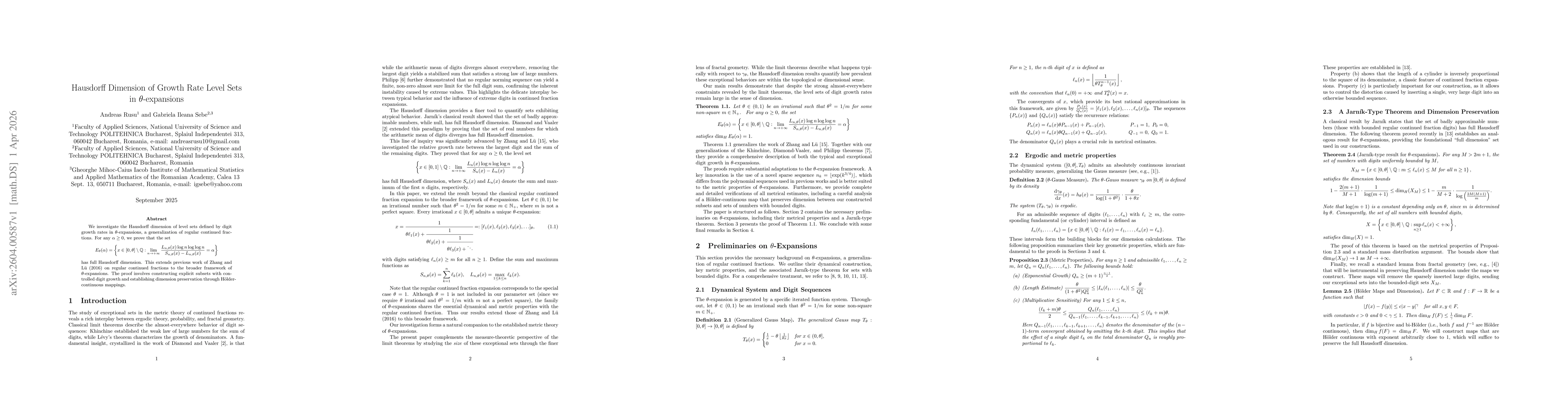 Thumbnail for Hausdorff Dimension of Growth Rate Level Sets in $θ$-expansions