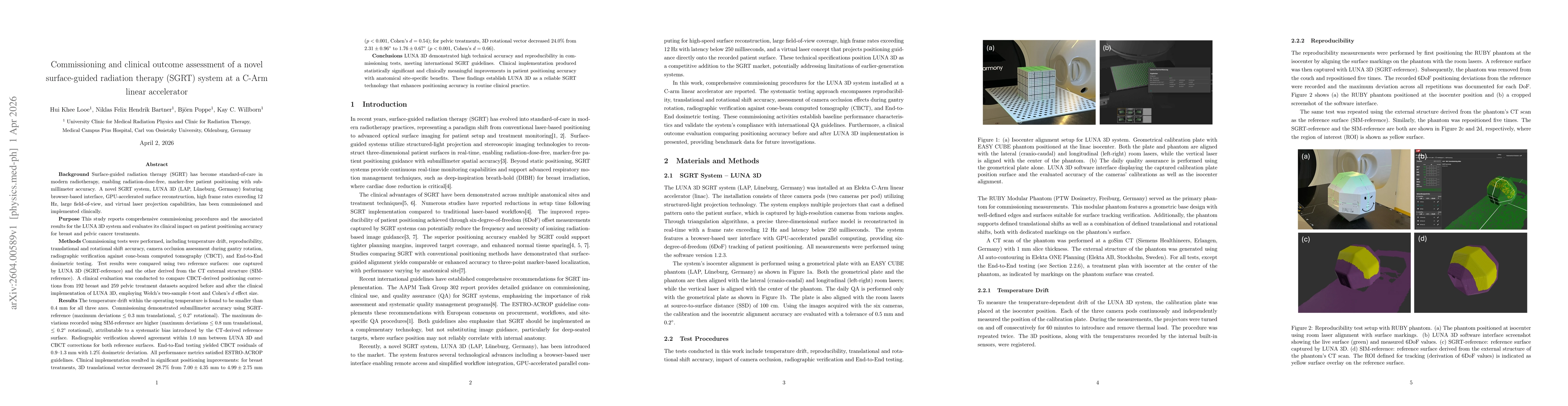 Thumbnail for Commissioning and clinical outcome assessment of a novel surface-guided radiation therapy (SGRT) system at a C-Arm linear accelerator