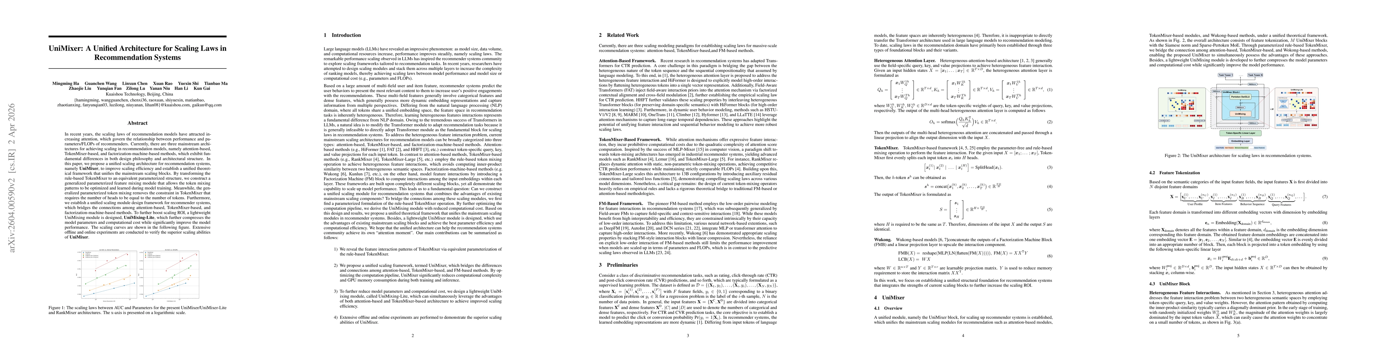 Thumbnail for UniMixer: A Unified Architecture for Scaling Laws in Recommendation Systems