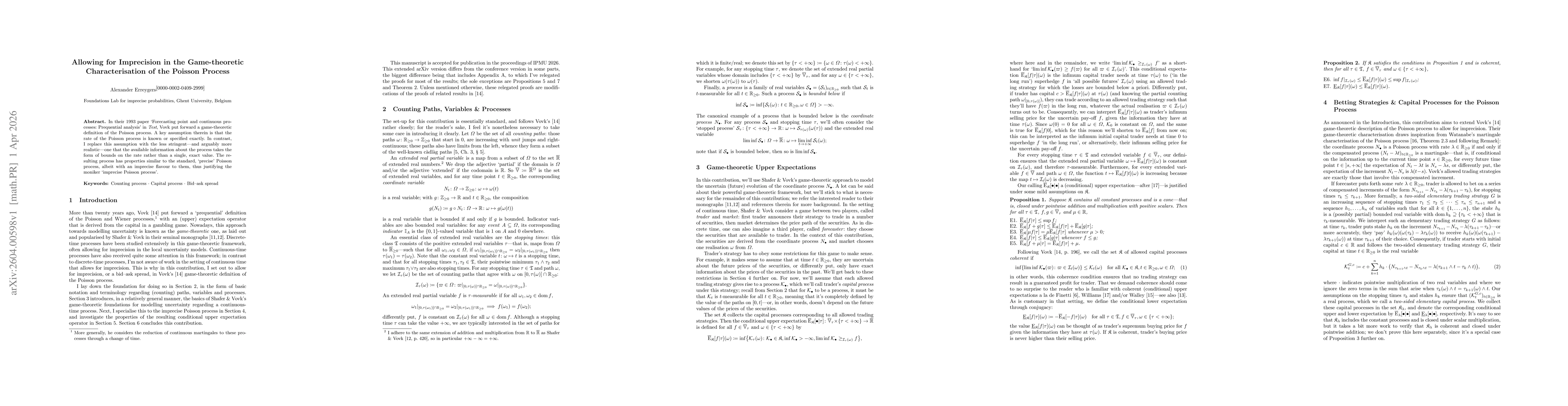 Thumbnail for Allowing for imprecision in the game-theoretic characterisation of the Poisson process