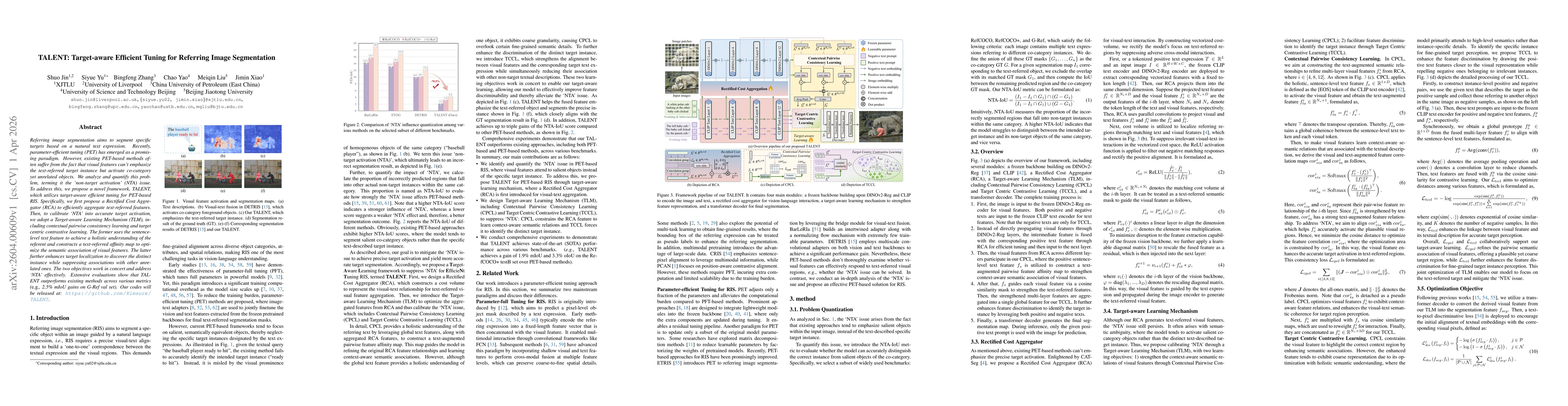Thumbnail for TALENT: Target-aware Efficient Tuning for Referring Image Segmentation