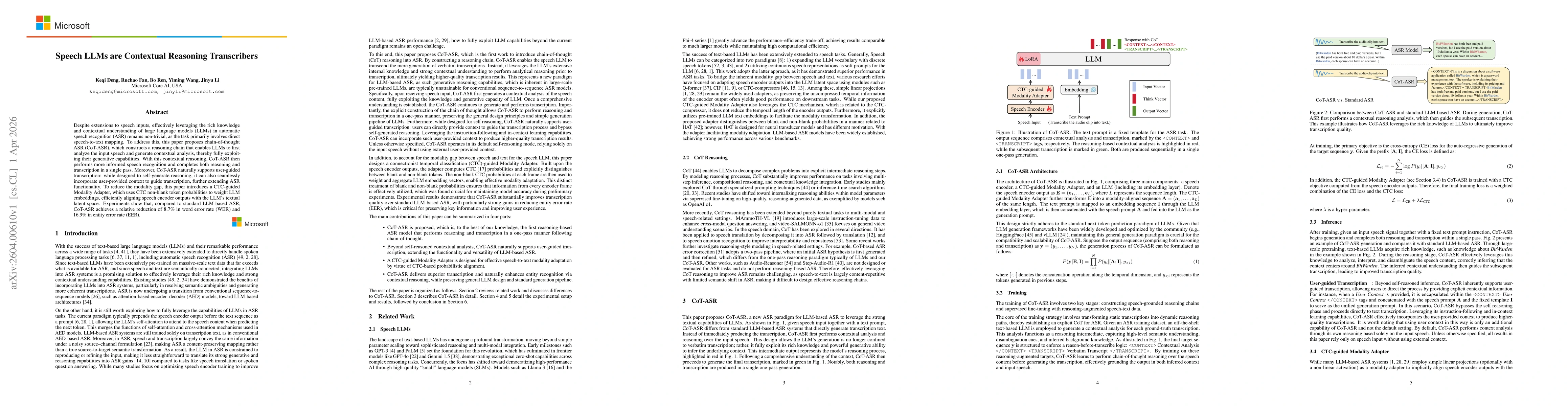 Thumbnail for Speech LLMs are Contextual Reasoning Transcribers