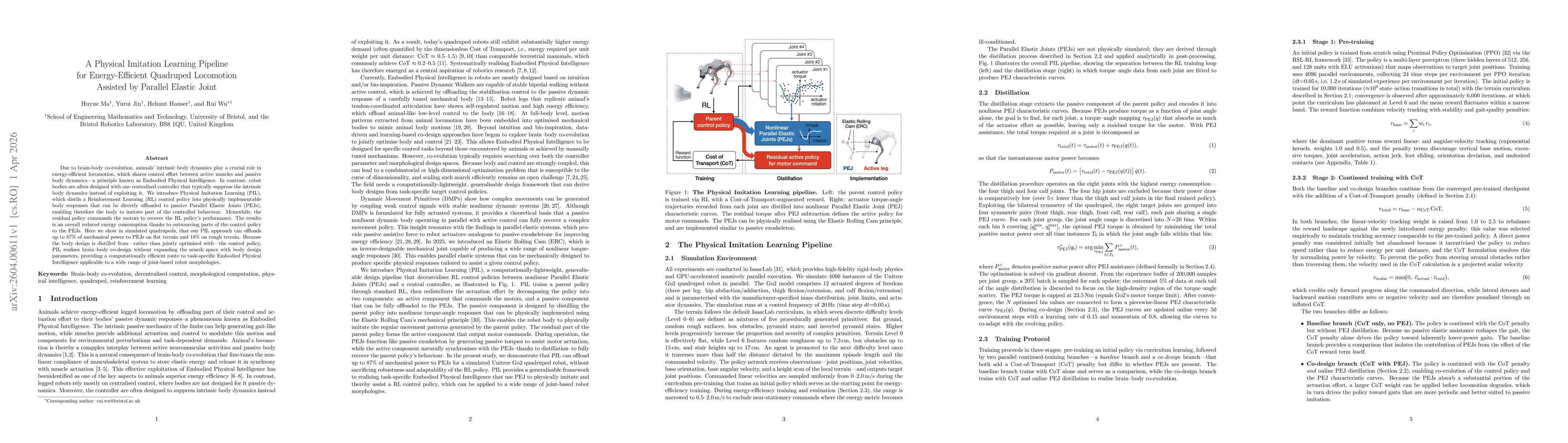 Thumbnail for A Physical Imitation Learning Pipeline for Energy-Efficient Quadruped Locomotion Assisted by Parallel Elastic Joint