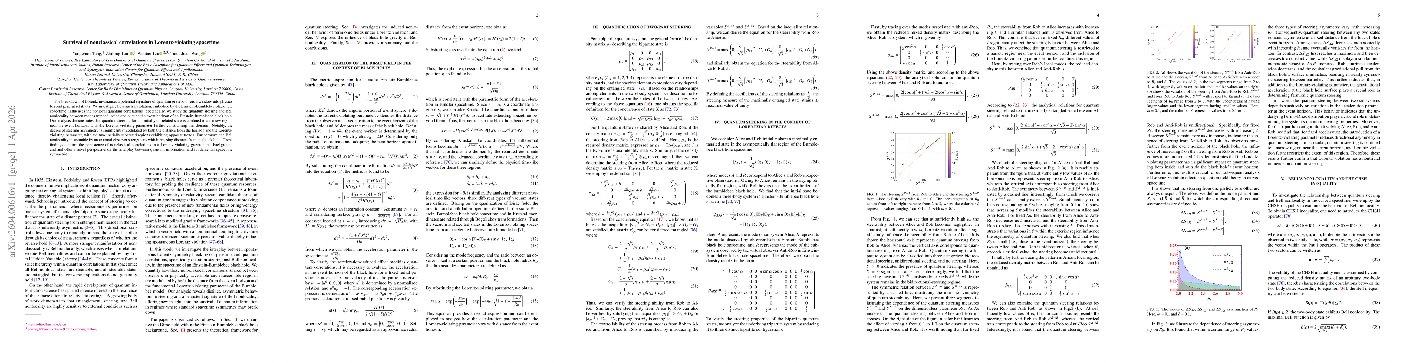 Thumbnail for Survival of nonclassical correlations in Lorentz-violating spacetime