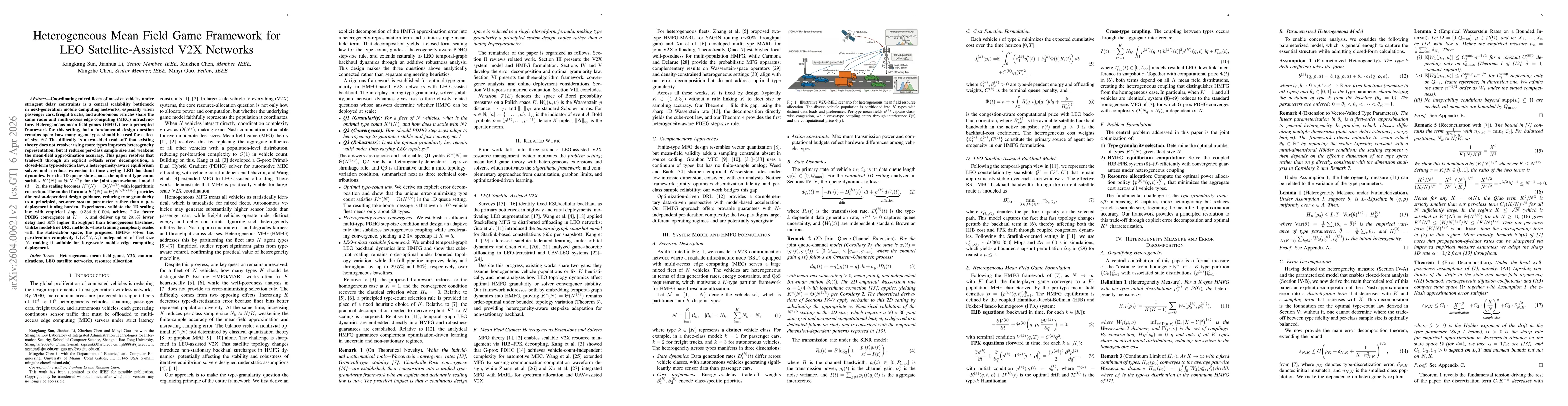 Thumbnail for Heterogeneous Mean Field Game Framework for LEO Satellite-Assisted V2X Networks