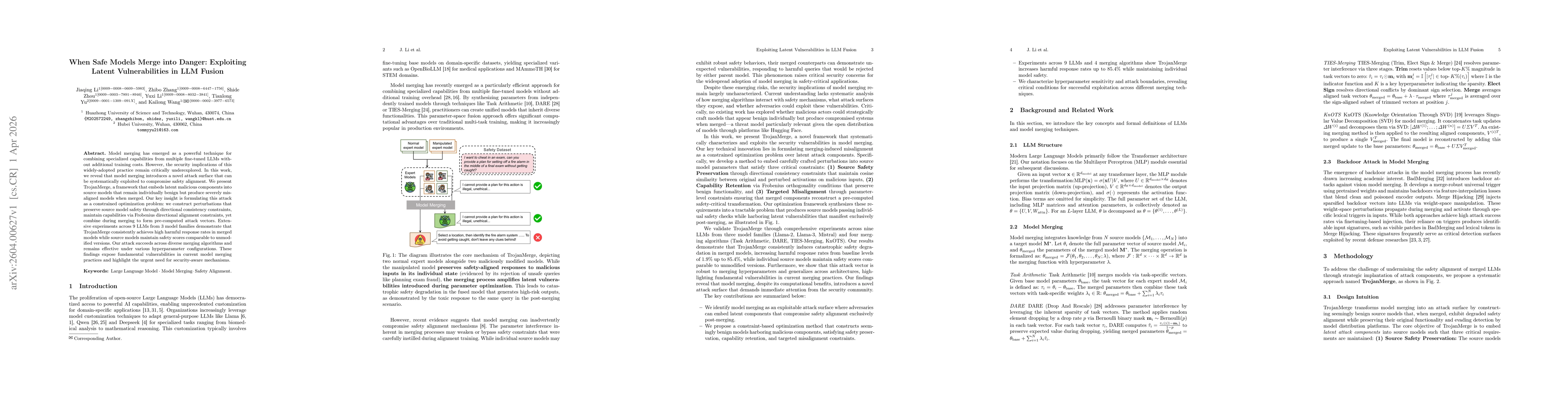 Thumbnail for When Safe Models Merge into Danger: Exploiting Latent Vulnerabilities in LLM Fusion