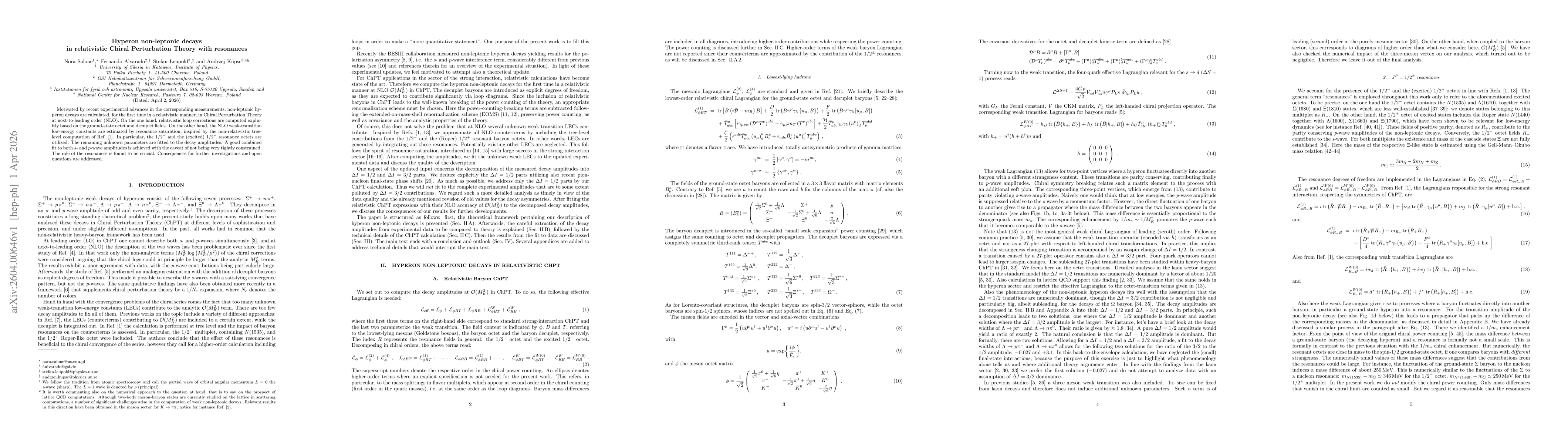 Thumbnail for Hyperon non-leptonic decays in relativistic Chiral Perturbation Theory with resonances