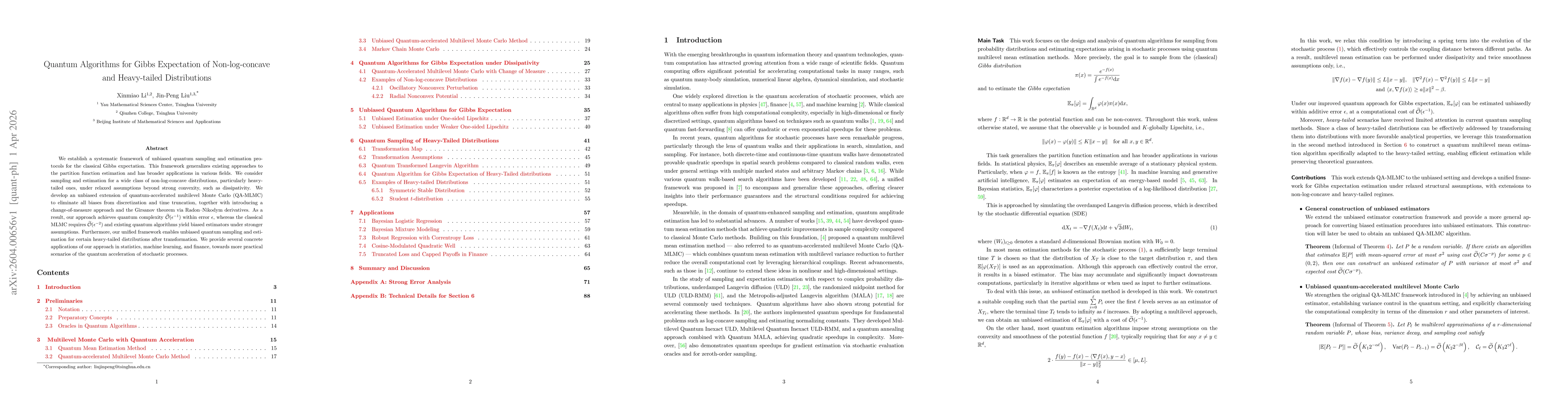 Thumbnail for Quantum Algorithms for Gibbs Expectation of Non-log-concave and Heavy-tailed Distributions