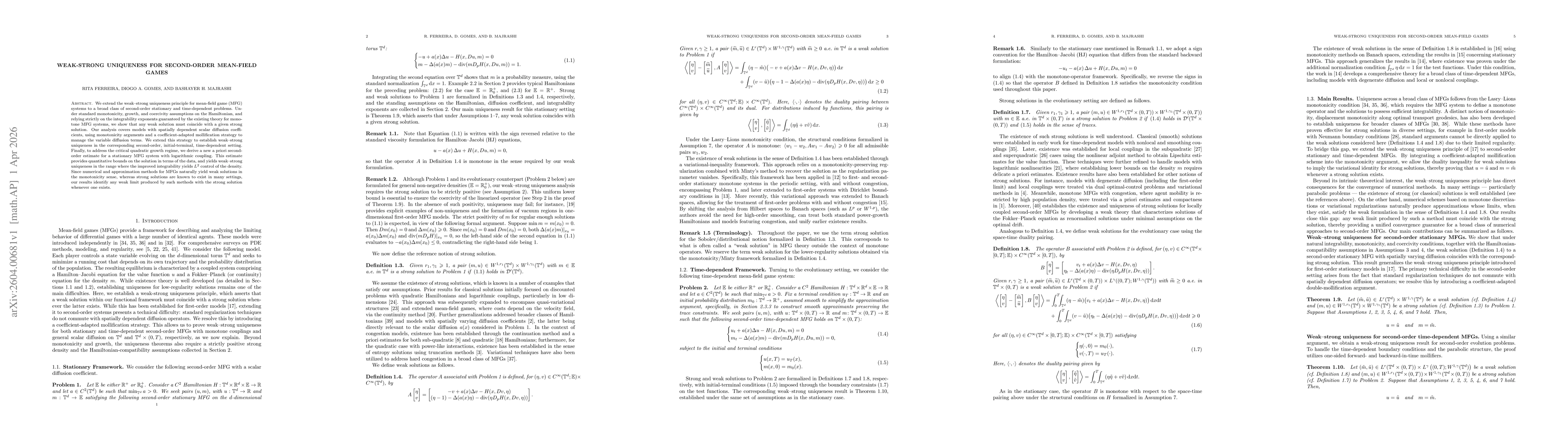 Thumbnail for Weak-Strong Uniqueness for Second-Order Mean-Field Games
