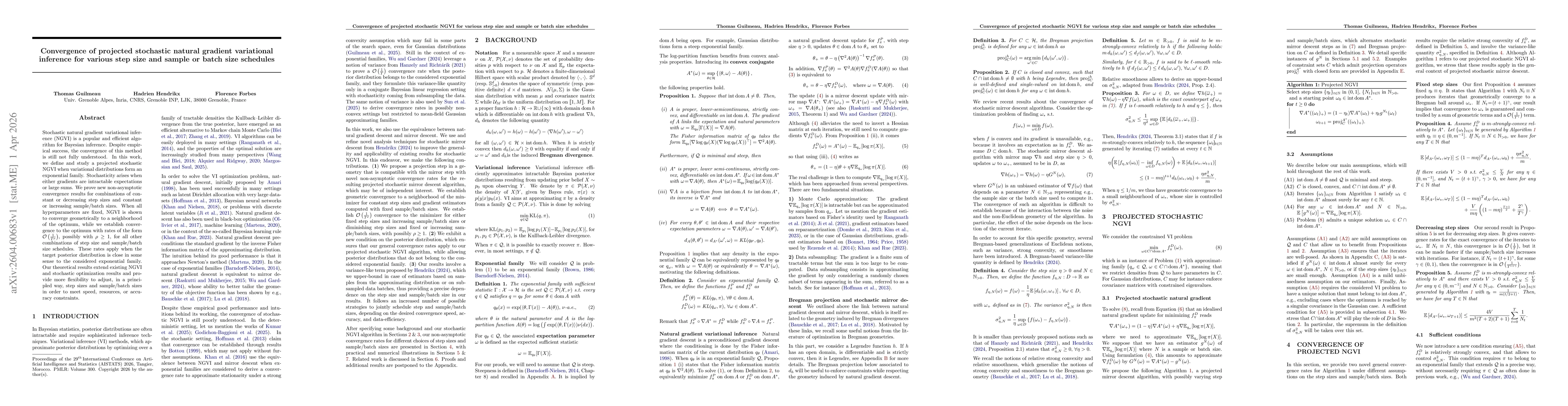 Thumbnail for Convergence of projected stochastic natural gradient variational inference for various step size and sample or batch size schedules