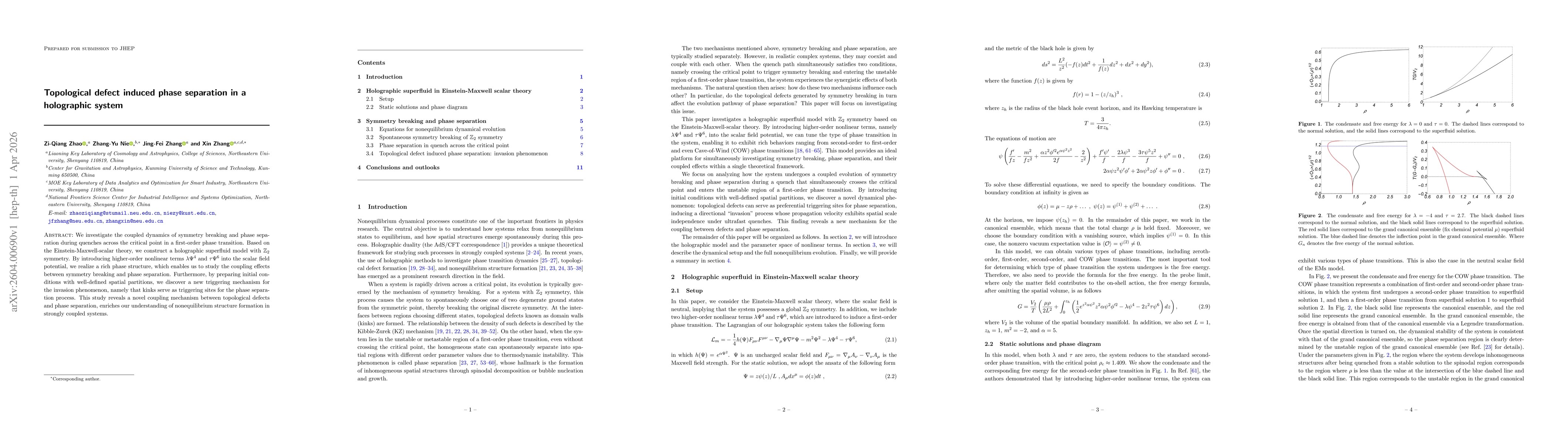 Thumbnail for Topological defect induced phase separation in a holographic system