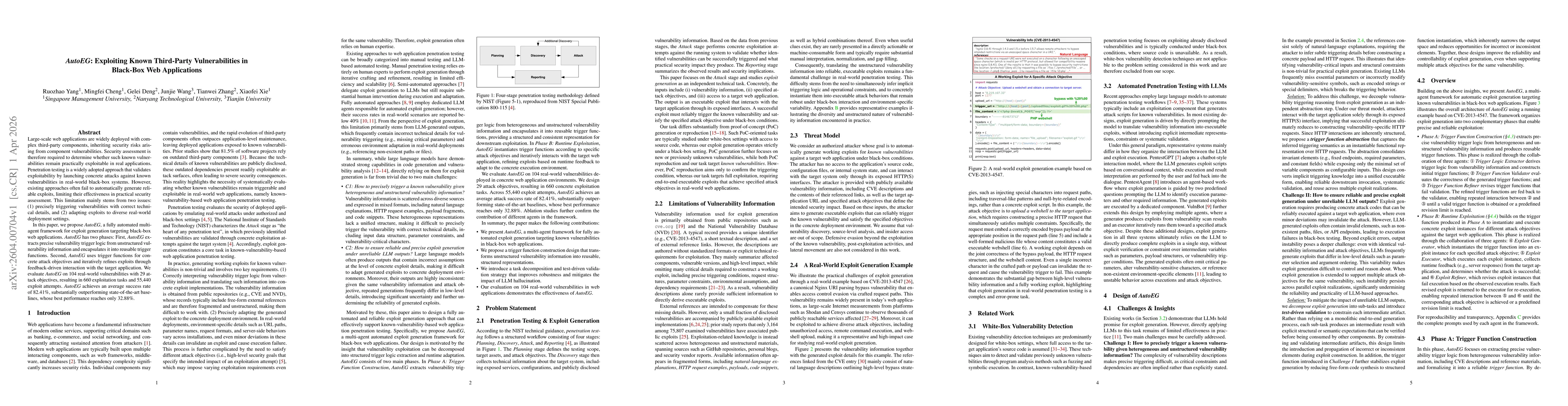 Thumbnail for AutoEG: Exploiting Known Third-Party Vulnerabilities in Black-Box Web Applications