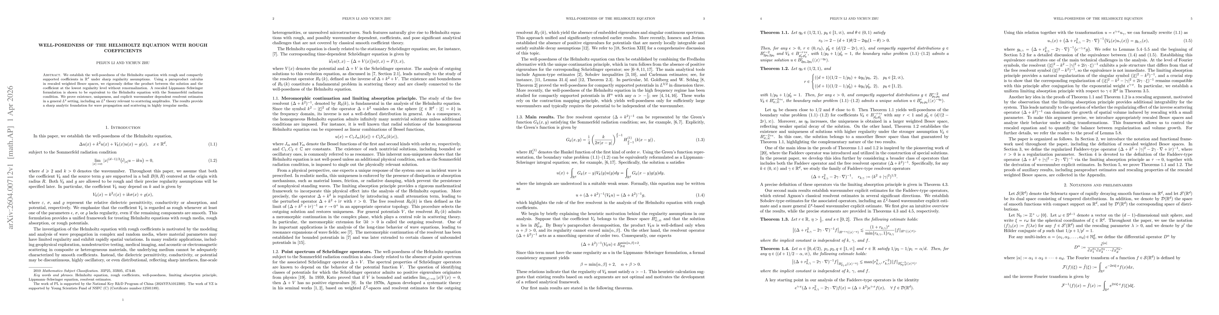 Thumbnail for Well-Posedness of the Helmholtz Equation with Rough Coefficients