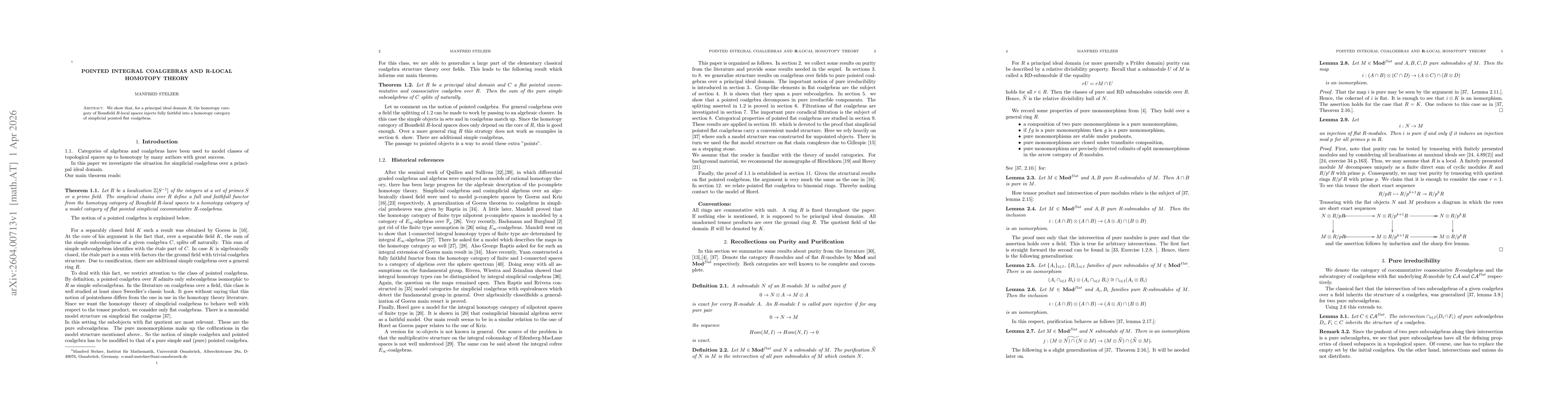 Thumbnail for Pointed integral coalgebras and R-local homotopy theory