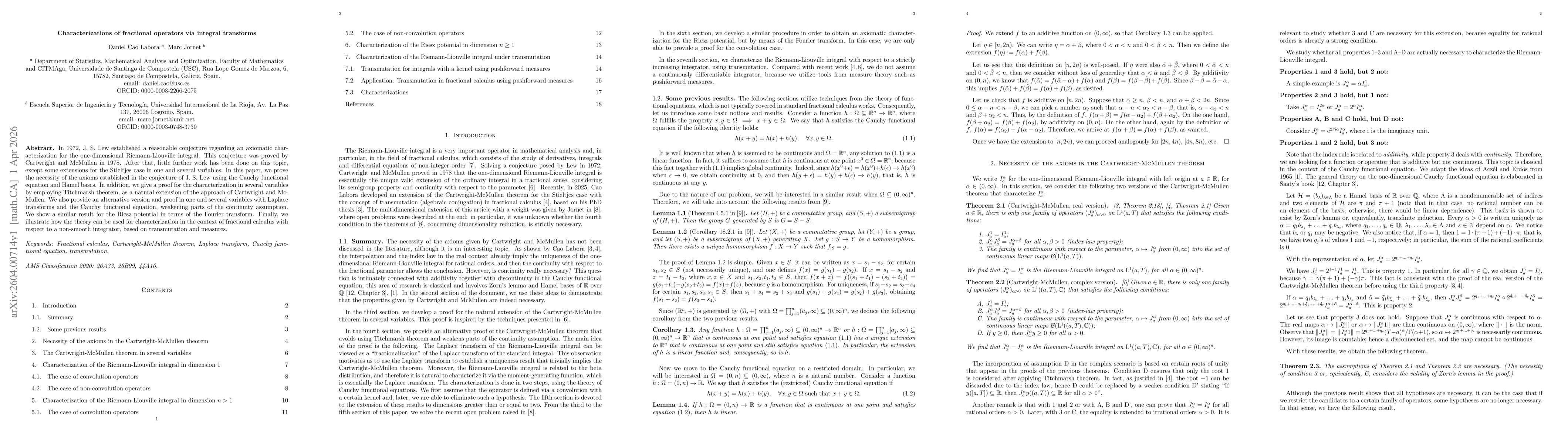 Thumbnail for Characterizations of fractional operators via integral transforms