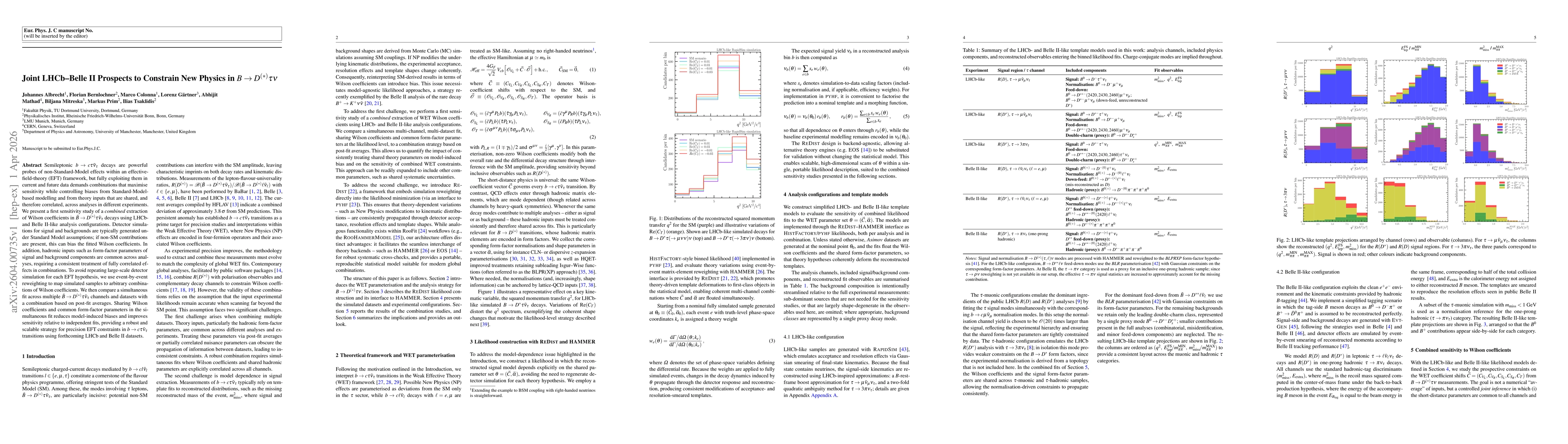 Thumbnail for Joint LHCb--Belle II Prospects to Constrain New Physics in $B\to D^{(*)}τν$