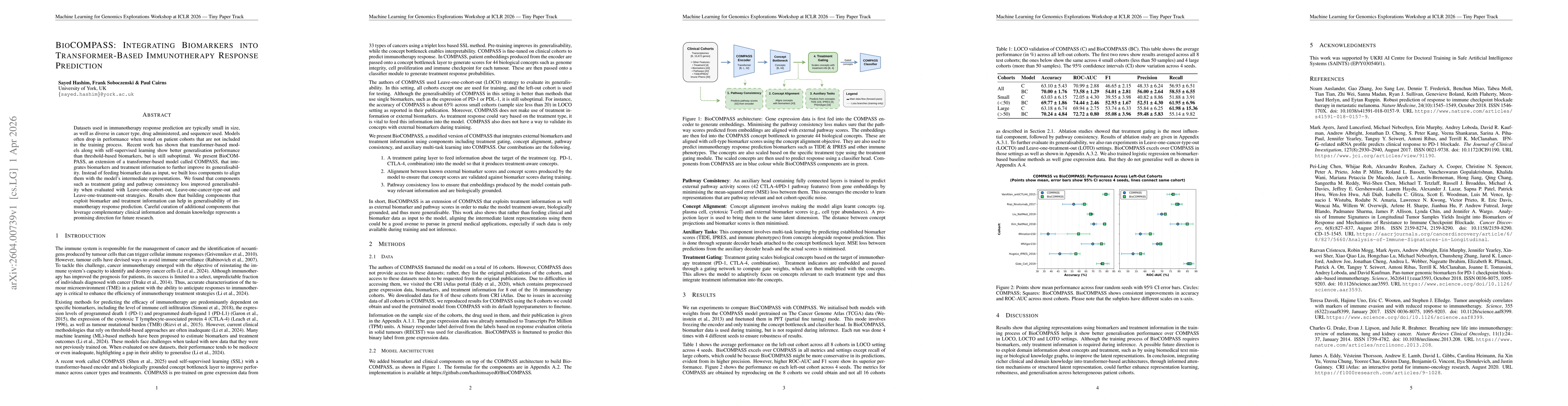 Thumbnail for BioCOMPASS: Integrating Biomarkers into Transformer-Based Immunotherapy Response Prediction