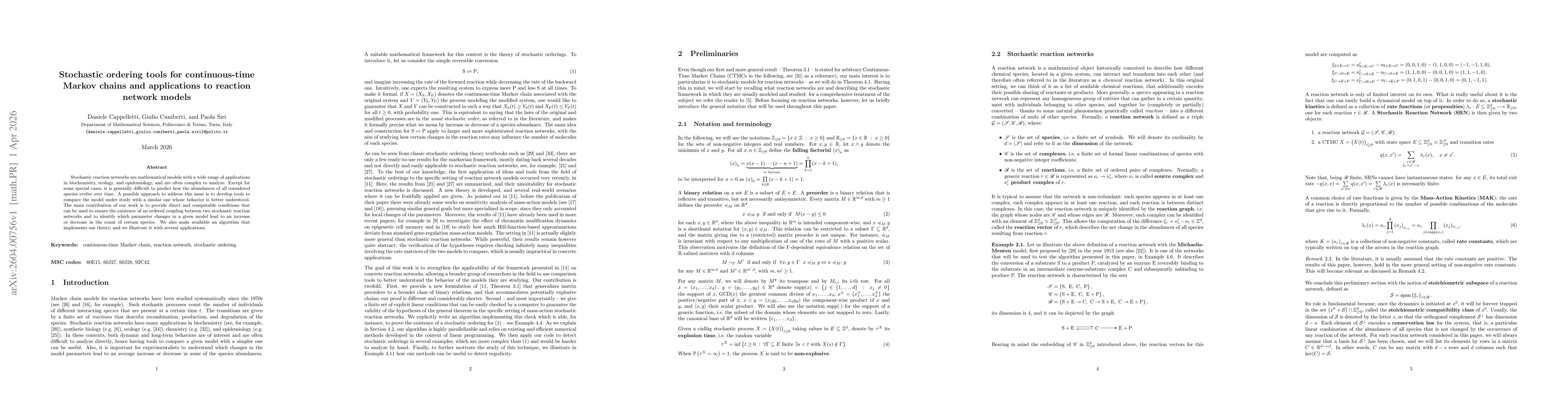 Thumbnail for Stochastic ordering tools for continuous-time Markov chains and applications to reaction network models