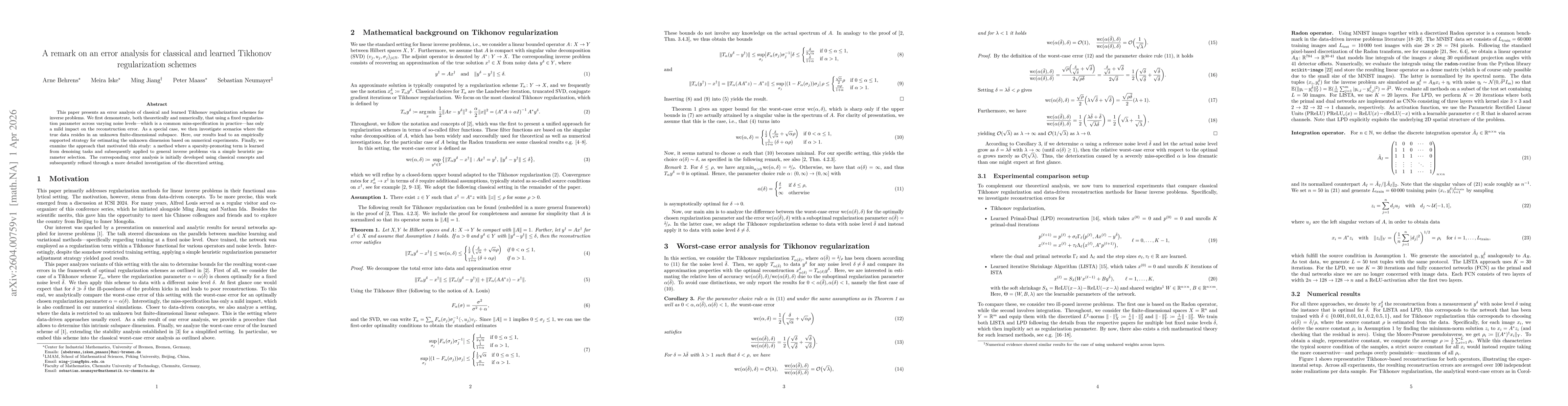 Thumbnail for A remark on an error analysis for classical and learned Tikhonov regularization schemes