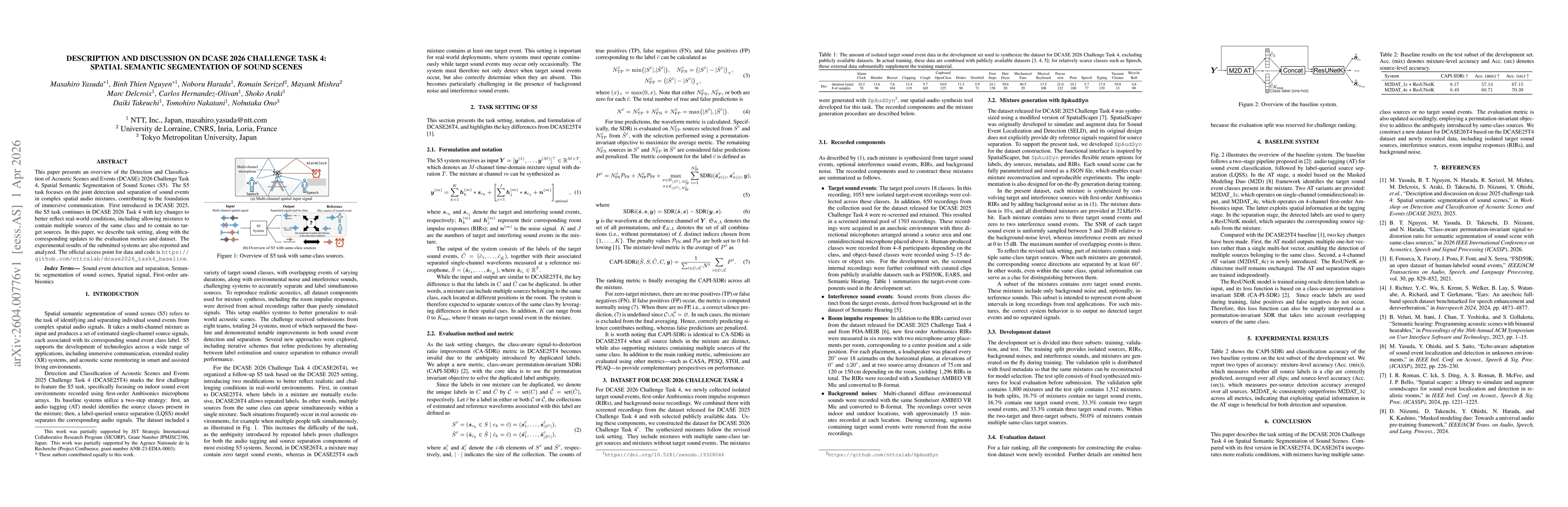 Thumbnail for Description and Discussion on DCASE 2026 Challenge Task 4: Spatial Semantic Segmentation of Sound Scenes