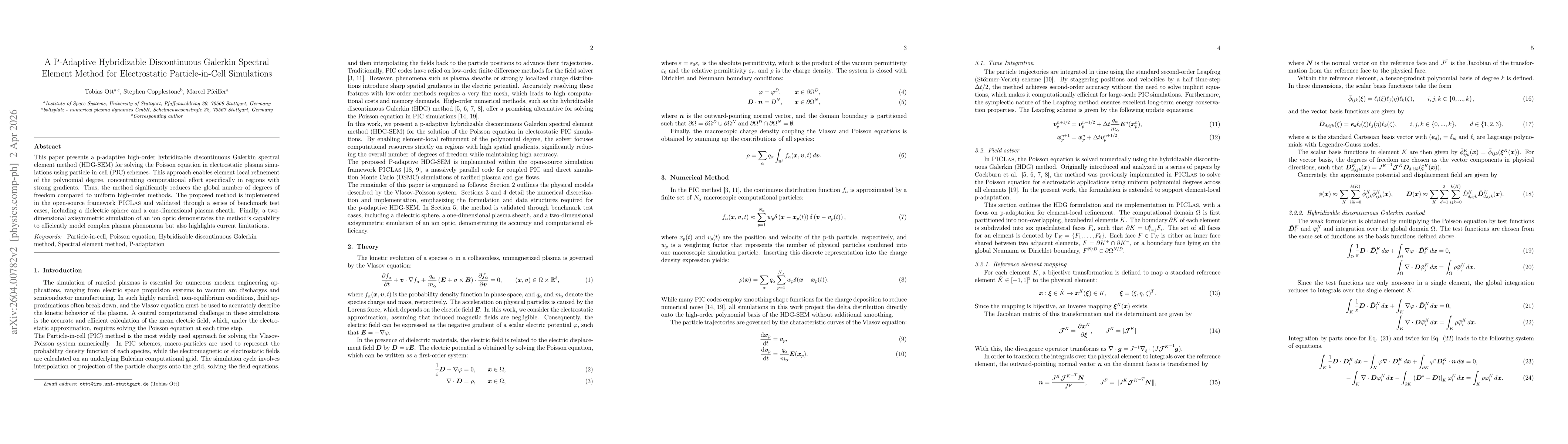 Thumbnail for A P-Adaptive Hybridizable Discontinuous Galerkin Spectral Element Method for Electrostatic Particle-in-Cell Simulations
