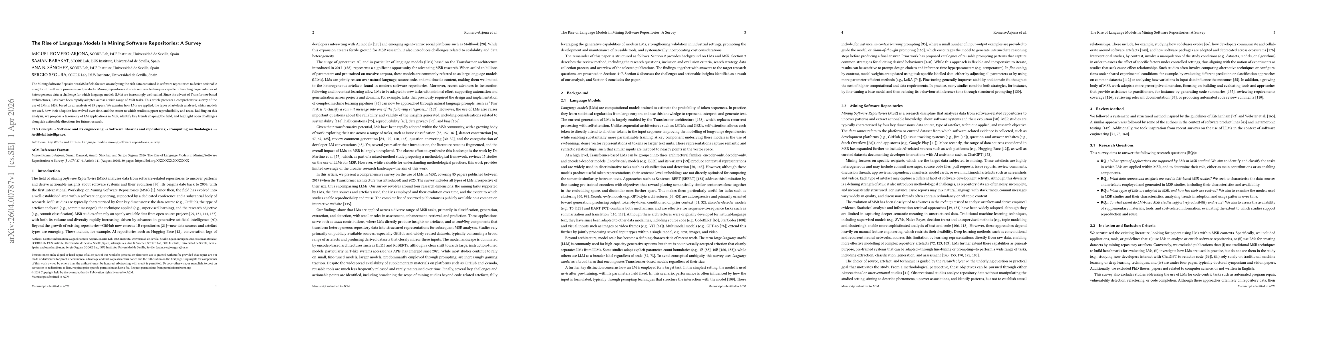 Thumbnail for The Rise of Language Models in Mining Software Repositories: A Survey