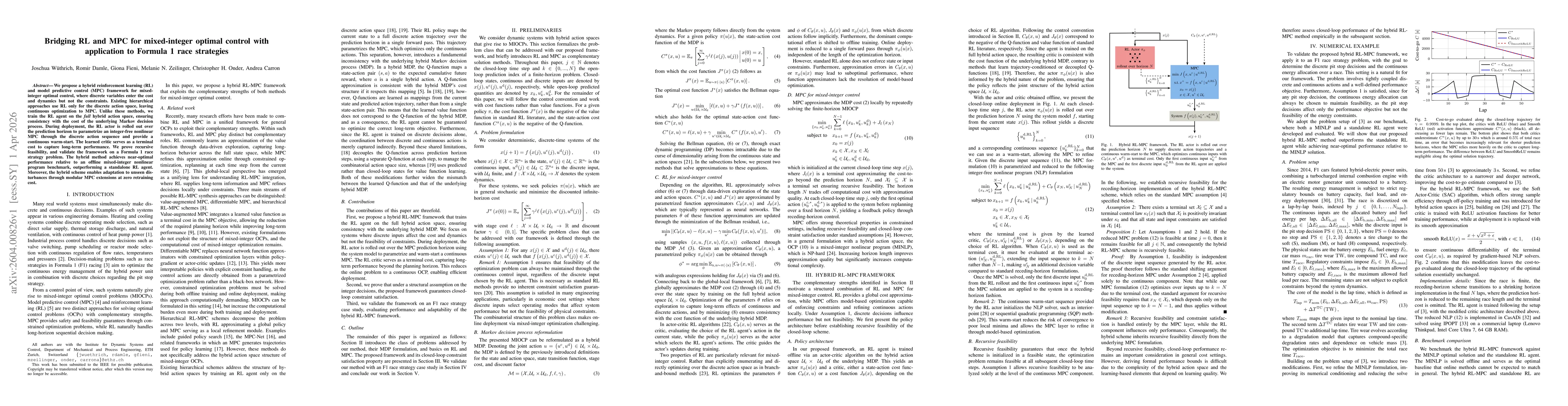 Thumbnail for Bridging RL and MPC for mixed-integer optimal control with application to Formula 1 race strategies
