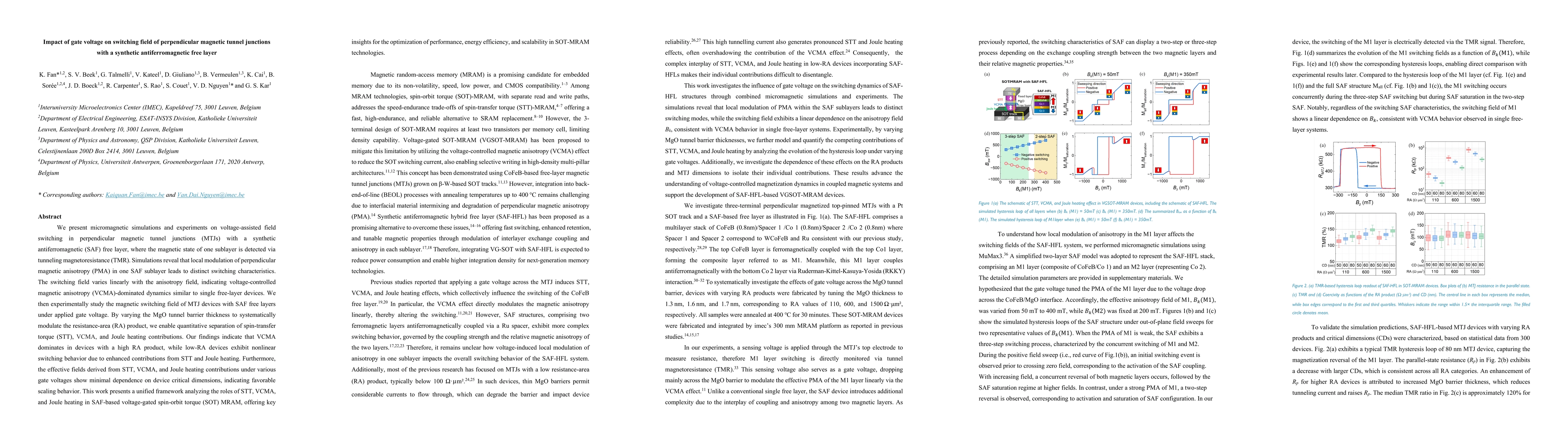 Thumbnail for Impact of gate voltage on switching field of perpendicular magnetic tunnel junctions with a synthetic antiferromagnetic free layer