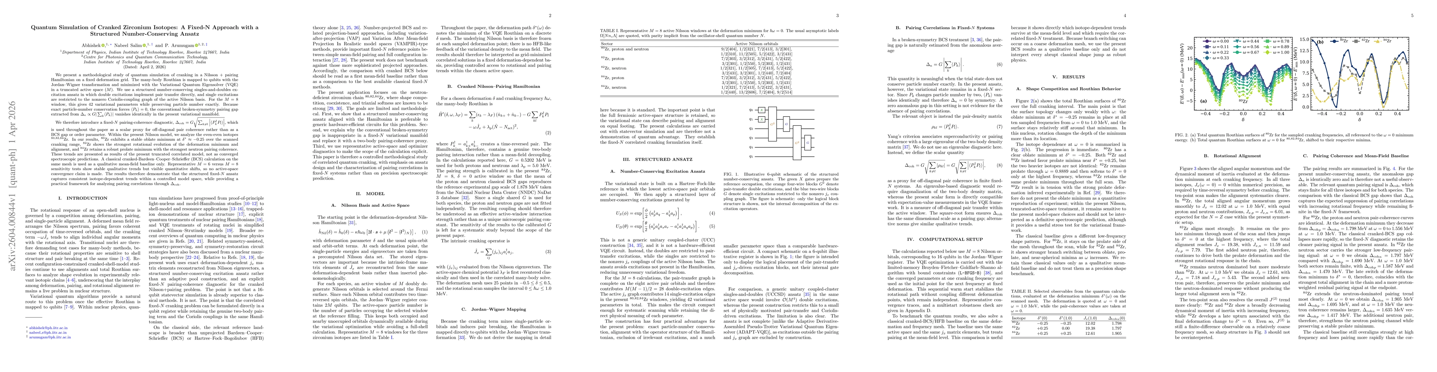 Thumbnail for Quantum Simulation of Cranked Zirconium Isotopes: A Fixed-N Approach with a Structured Number-Conserving Ansatz