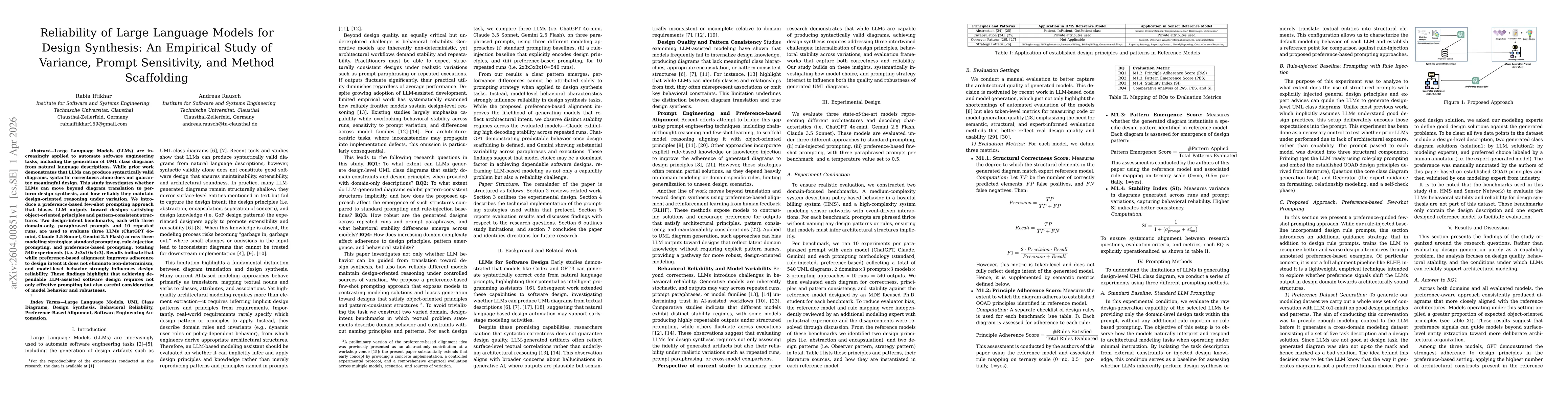 Thumbnail for Reliability of Large Language Models for Design Synthesis: An Empirical Study of Variance, Prompt Sensitivity, and Method Scaffolding