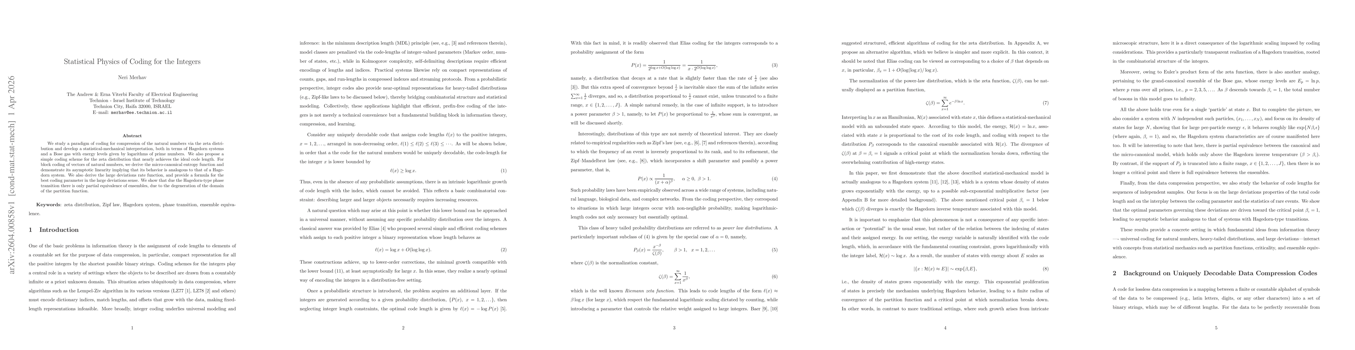 Thumbnail for Statistical Physics of Coding for the Integers