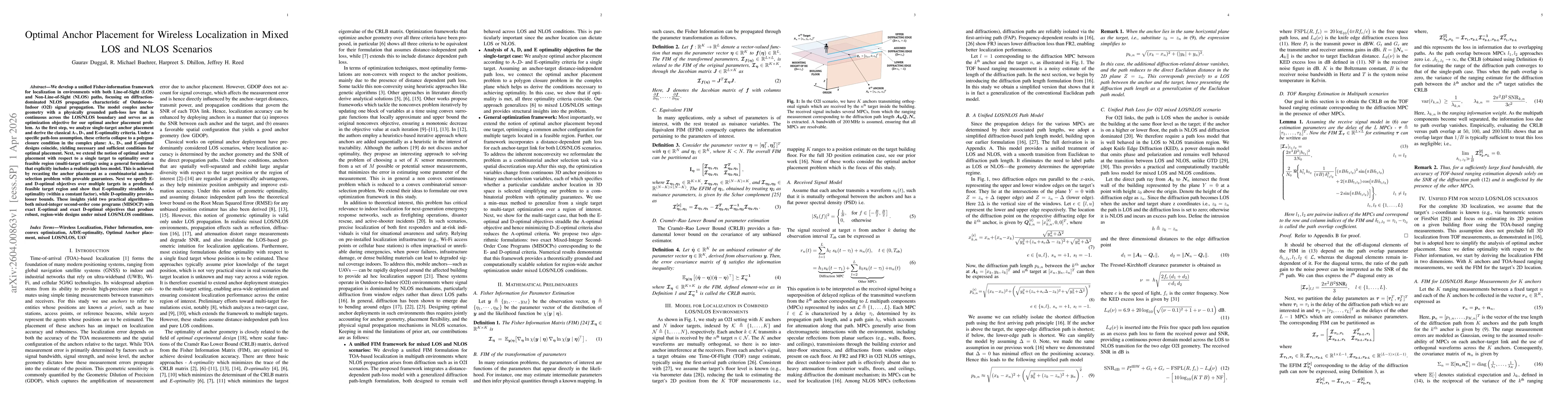 Thumbnail for Optimal Anchor Placement for Wireless Localization in Mixed LOS and NLOS Scenarios