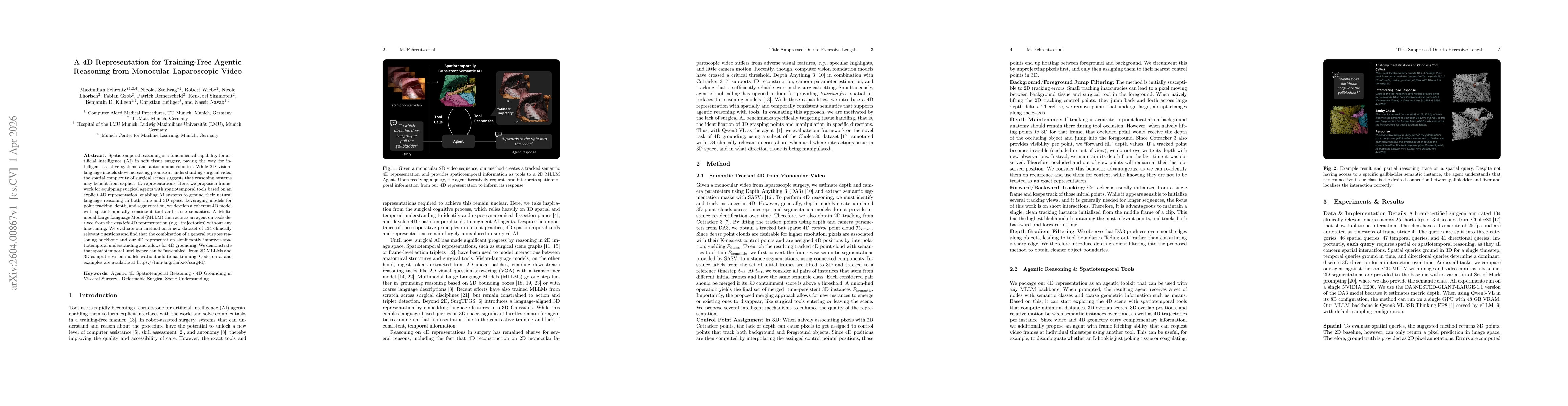Thumbnail for A 4D Representation for Training-Free Agentic Reasoning from Monocular Laparoscopic Video