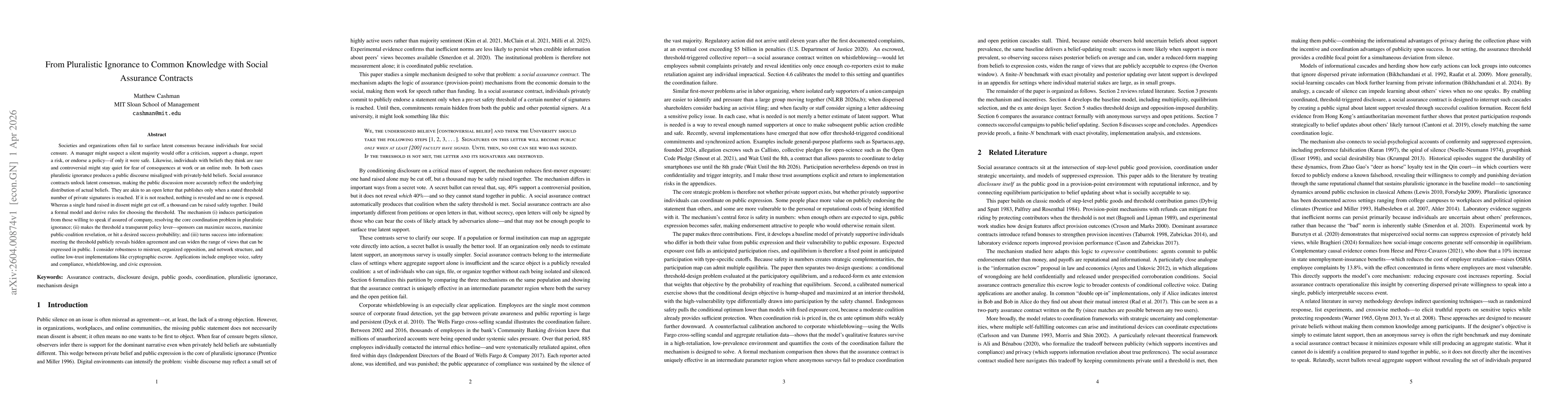 Thumbnail for From Pluralistic Ignorance to Common Knowledge with Social Assurance Contracts