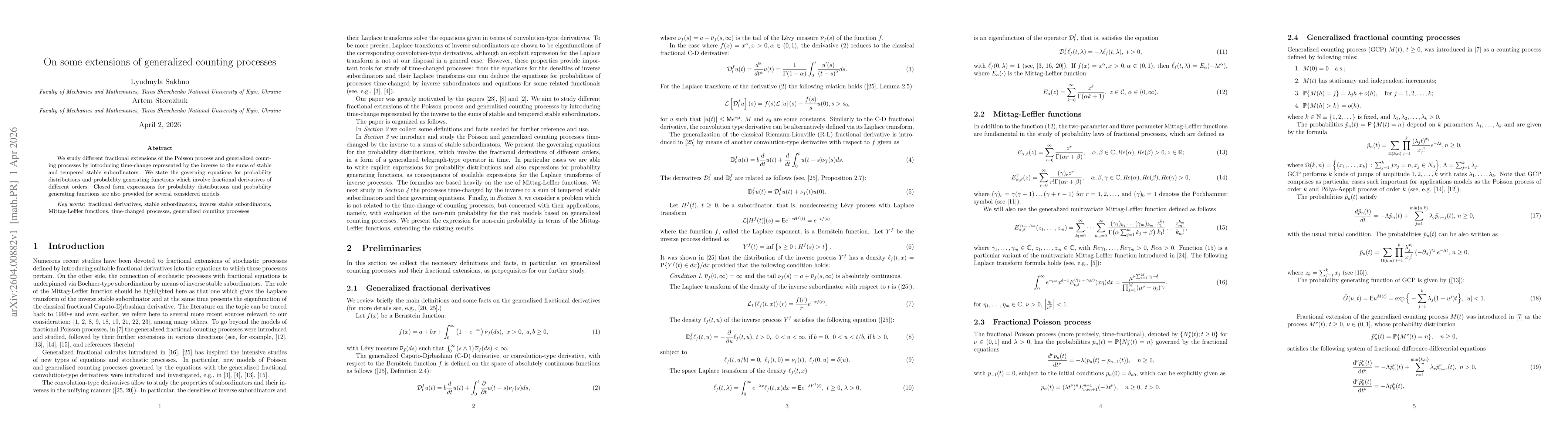 Thumbnail for On some extensions of generalized counting processes