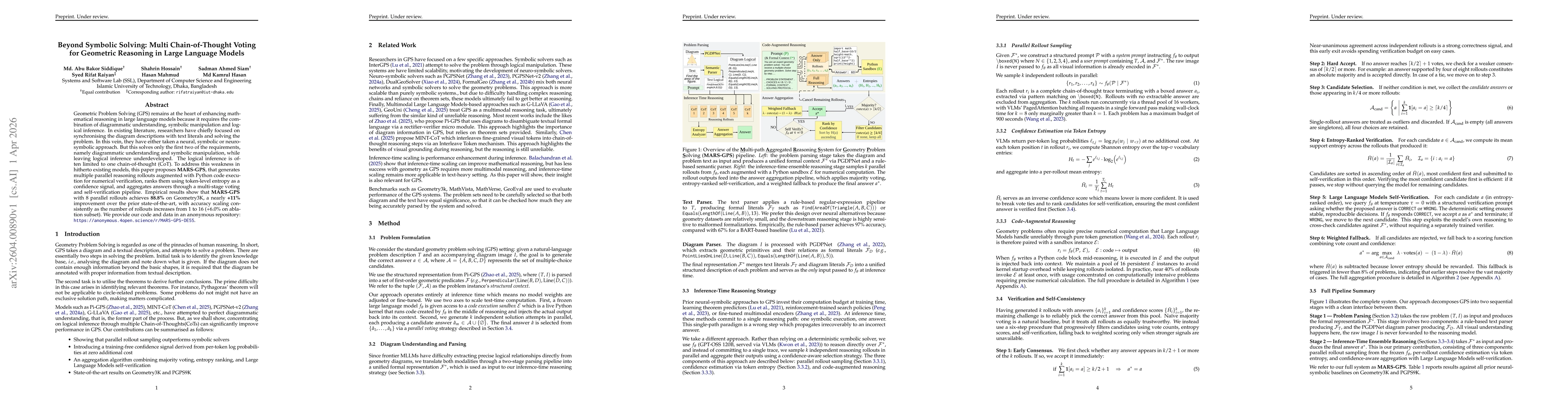 Thumbnail for Beyond Symbolic Solving: Multi Chain-of-Thought Voting for Geometric Reasoning in Large Language Models