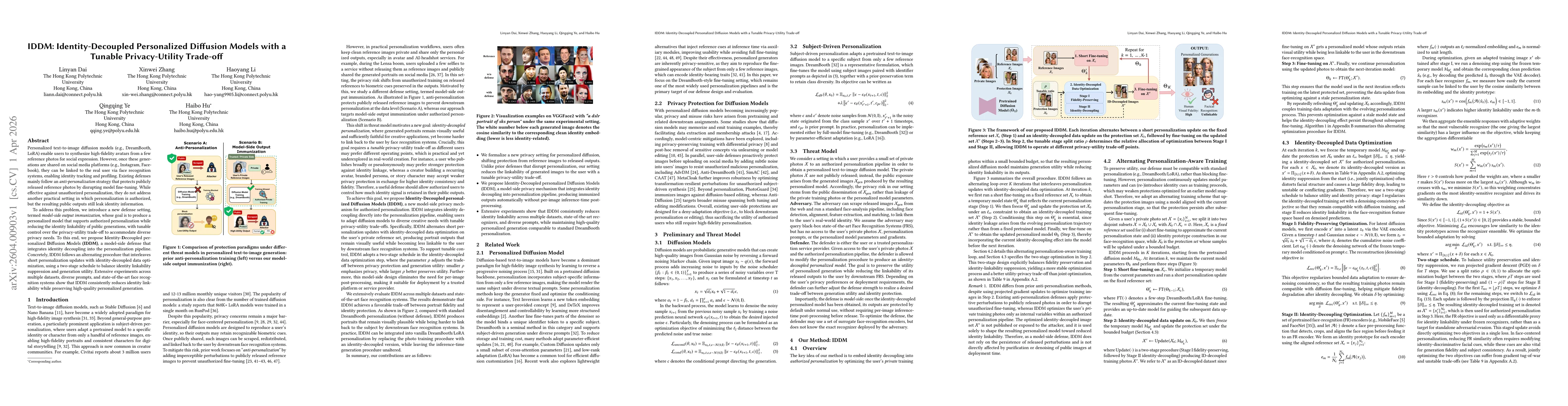 Thumbnail for IDDM: Identity-Decoupled Personalized Diffusion Models with a Tunable Privacy-Utility Trade-off