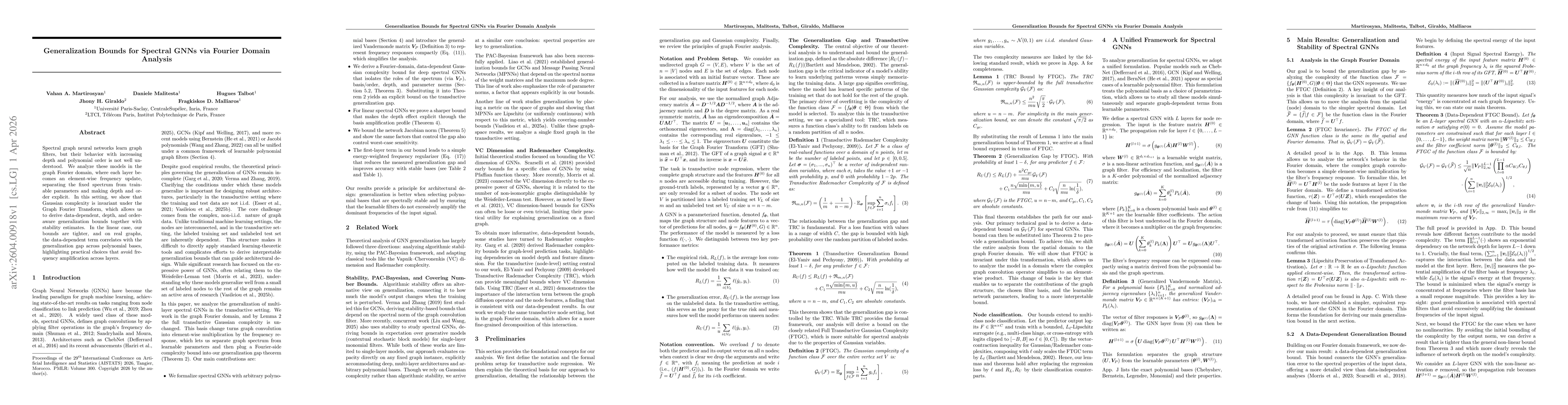 Thumbnail for Generalization Bounds for Spectral GNNs via Fourier Domain Analysis
