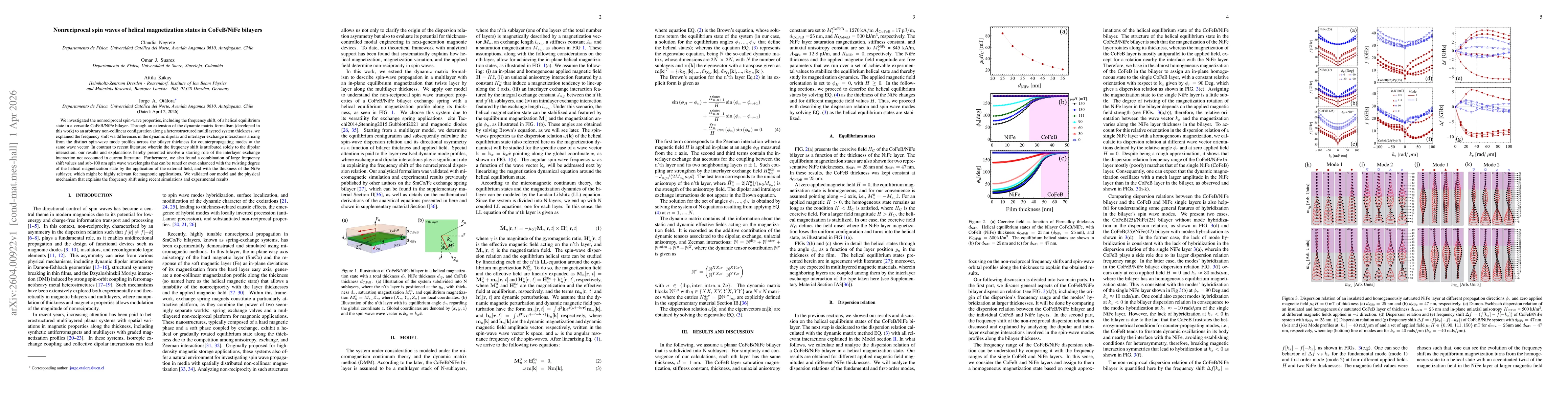 Thumbnail for Nonreciprocal spin waves of helical magnetization states in CoFeB/NiFe bilayers