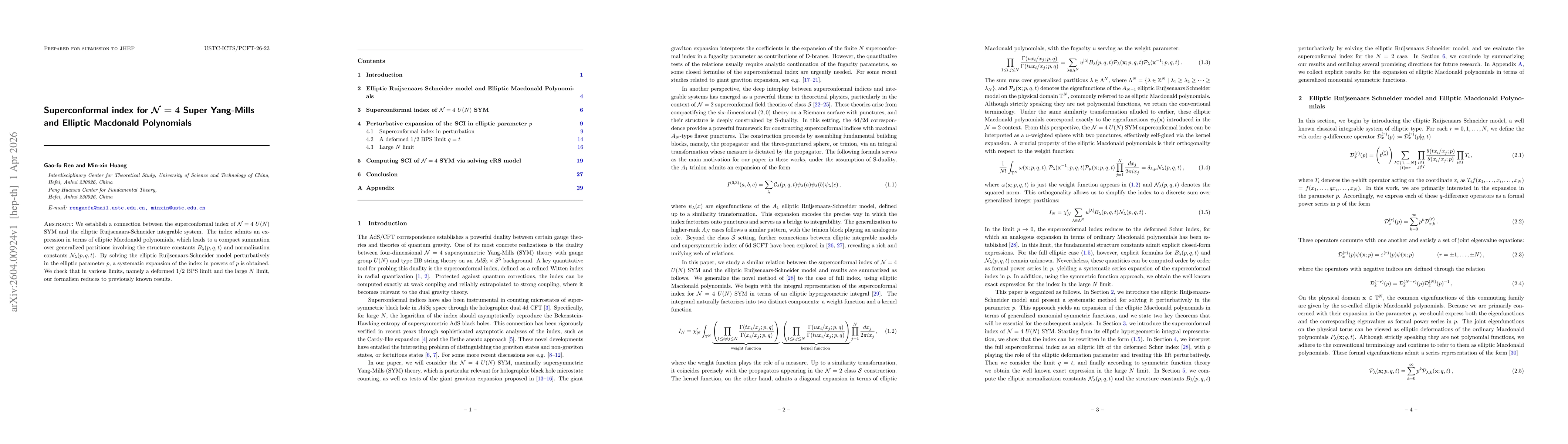 Thumbnail for Superconformal index for $\mathcal{N} = 4$ Super Yang-Mills and Elliptic Macdonald Polynomials