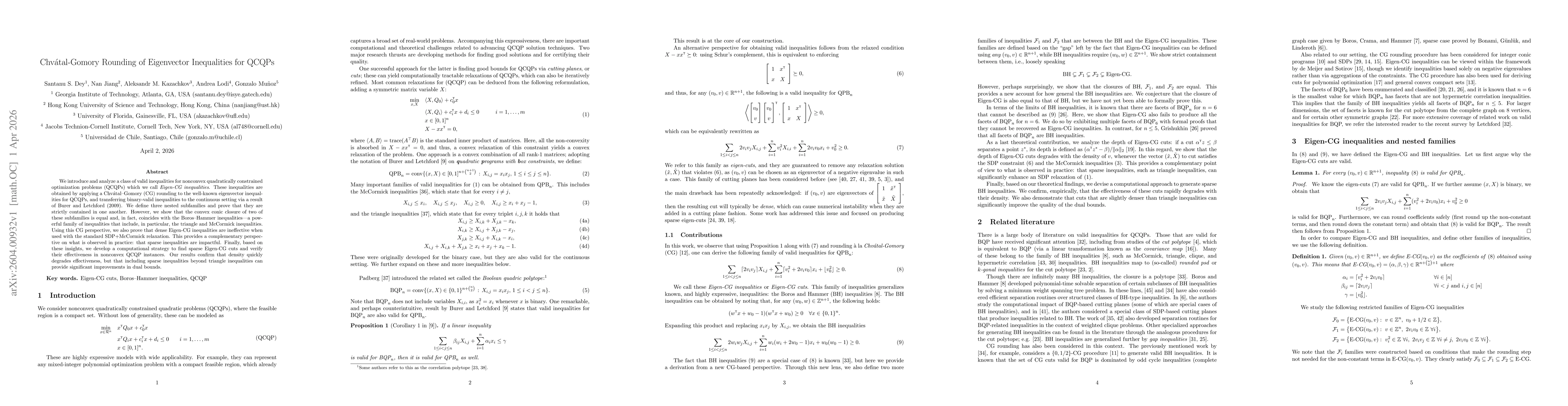Thumbnail for Chvátal-Gomory Rounding of Eigenvector Inequalities for QCQPs