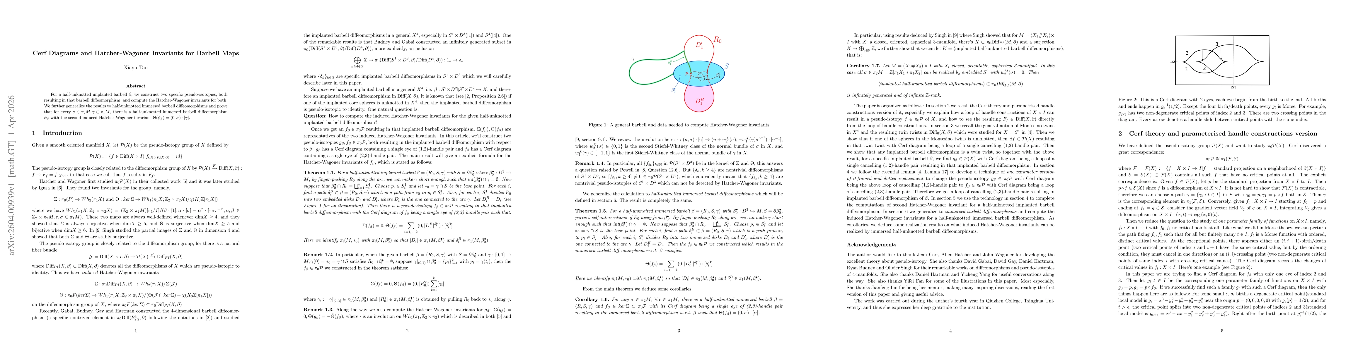 Thumbnail for Cerf Diagrams and Hatcher-Wagoner Invariants for Barbell Maps