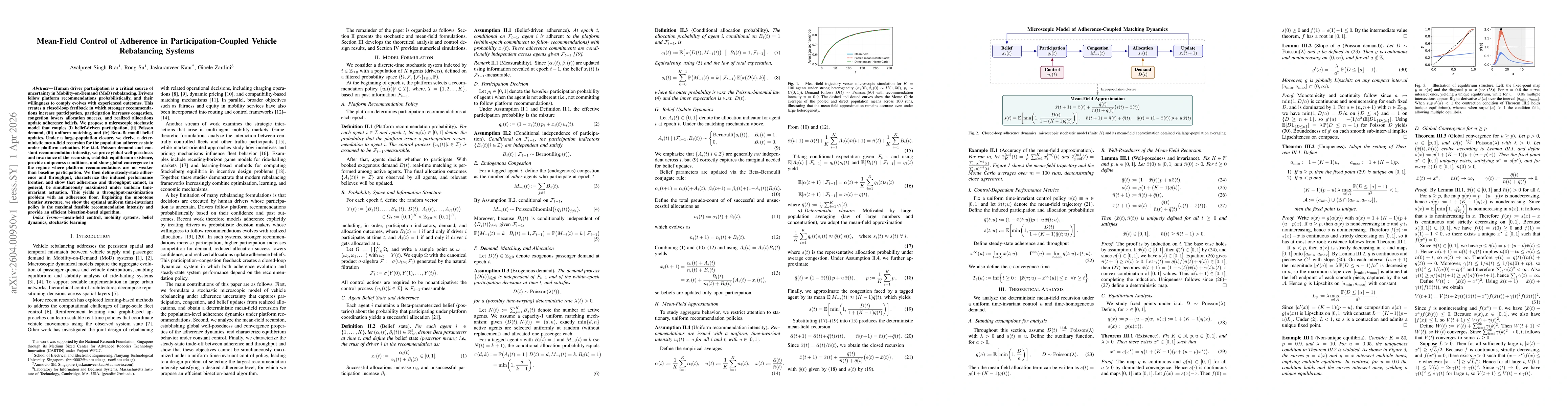 Thumbnail for Mean-Field Control of Adherence in Participation-Coupled Vehicle Rebalancing Systems