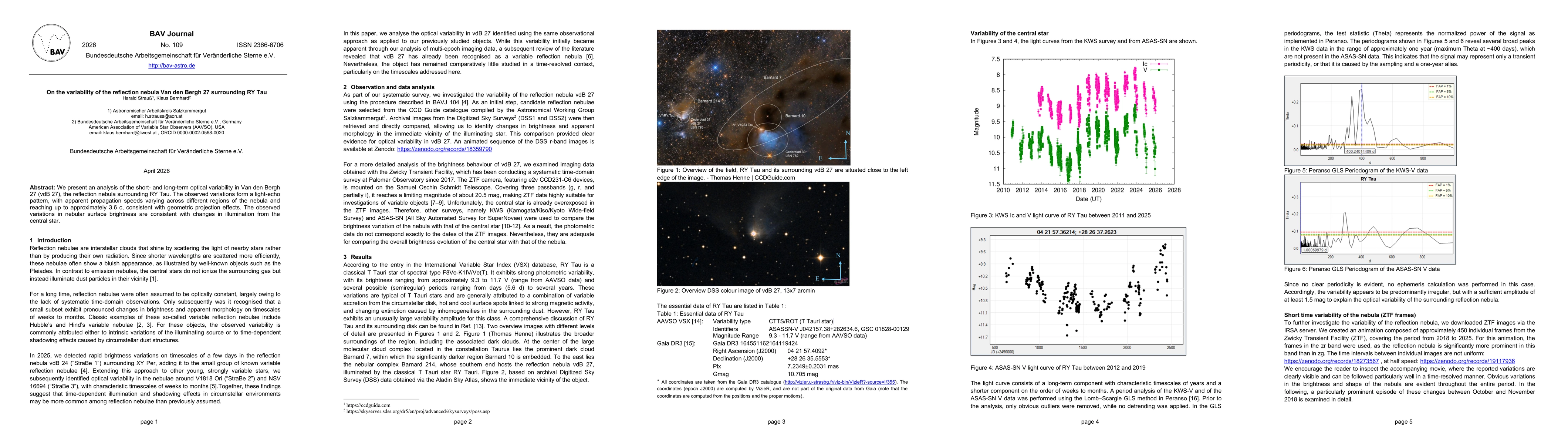 Thumbnail for On the variability of the reflection nebula Van den Bergh 27 surrounding RY Tau