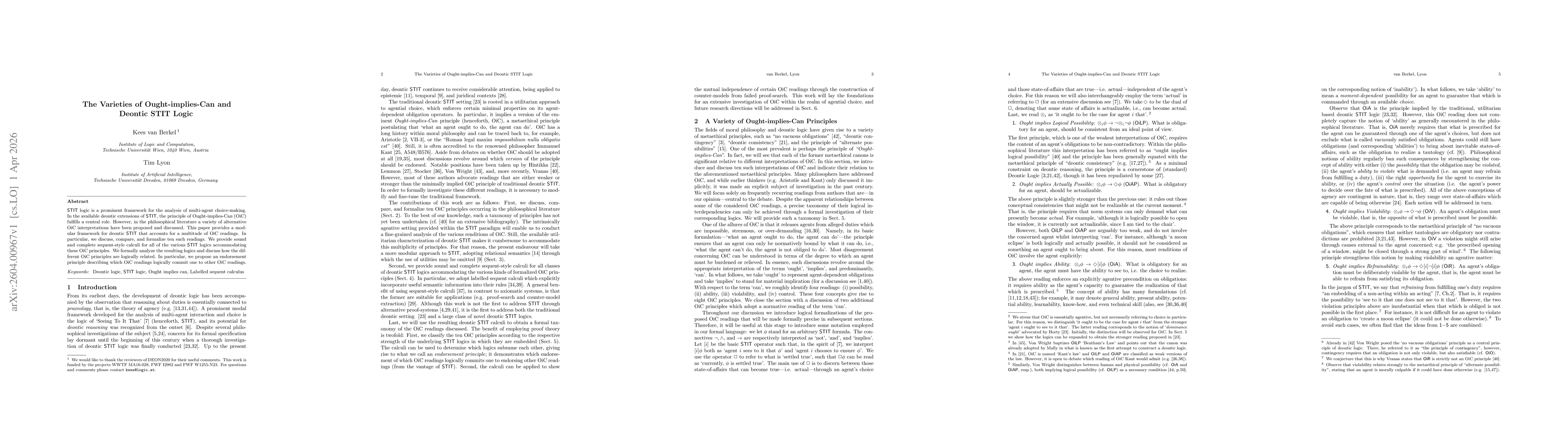 Thumbnail for The Varieties of Ought-Implies-Can and Deontic STIT Logic