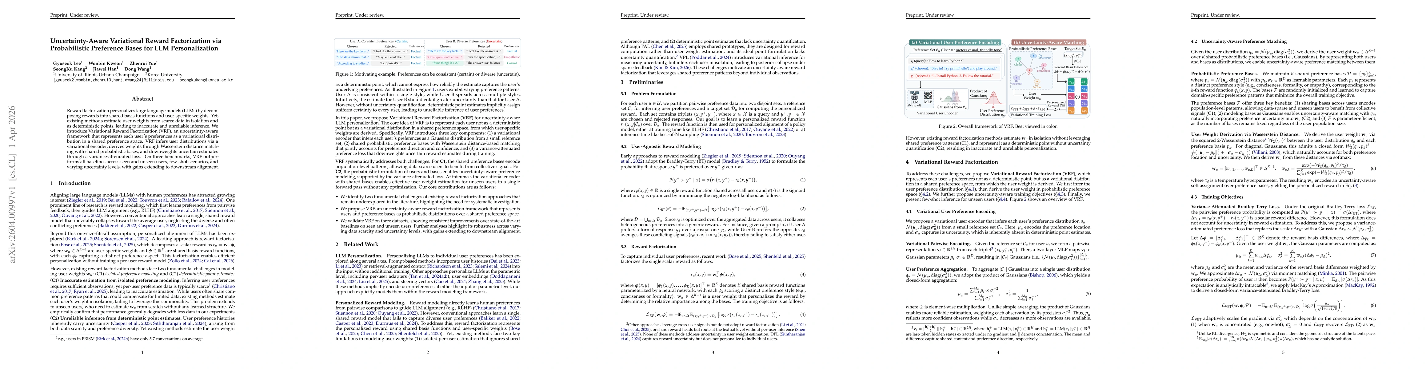 Thumbnail for Uncertainty-Aware Variational Reward Factorization via Probabilistic Preference Bases for LLM Personalization